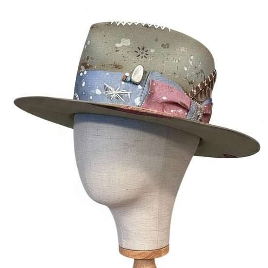 Rare Vintage Style Rabbit Felt Hat – Out Of The Ordinary – Hand-Painted Artistic Hat – Unique Luxury Felt Hat for Men and Women