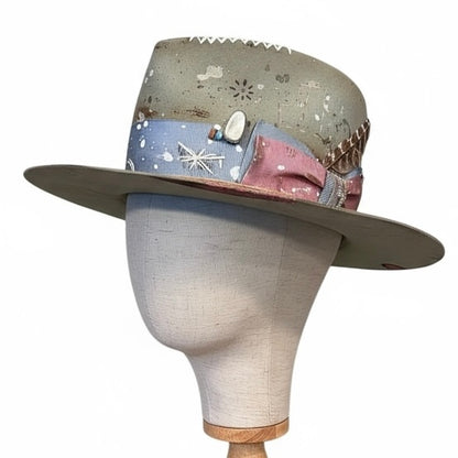 Rare Vintage Style Rabbit Felt Hat – Out Of The Ordinary – Hand-Painted Artistic Hat – Unique Luxury Felt Hat for Men and Women