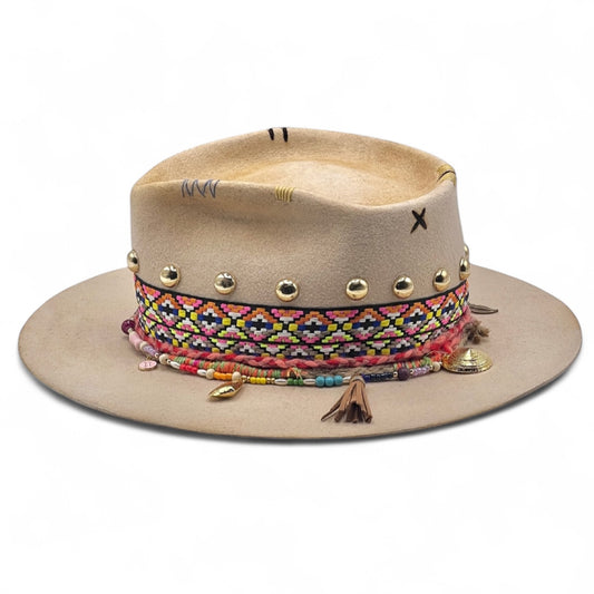 Vibrar Alto – Colorful Vintage Bohemian Wool Felt… – wool felt fedora hat, detail view 6 | Pokijomba Hats