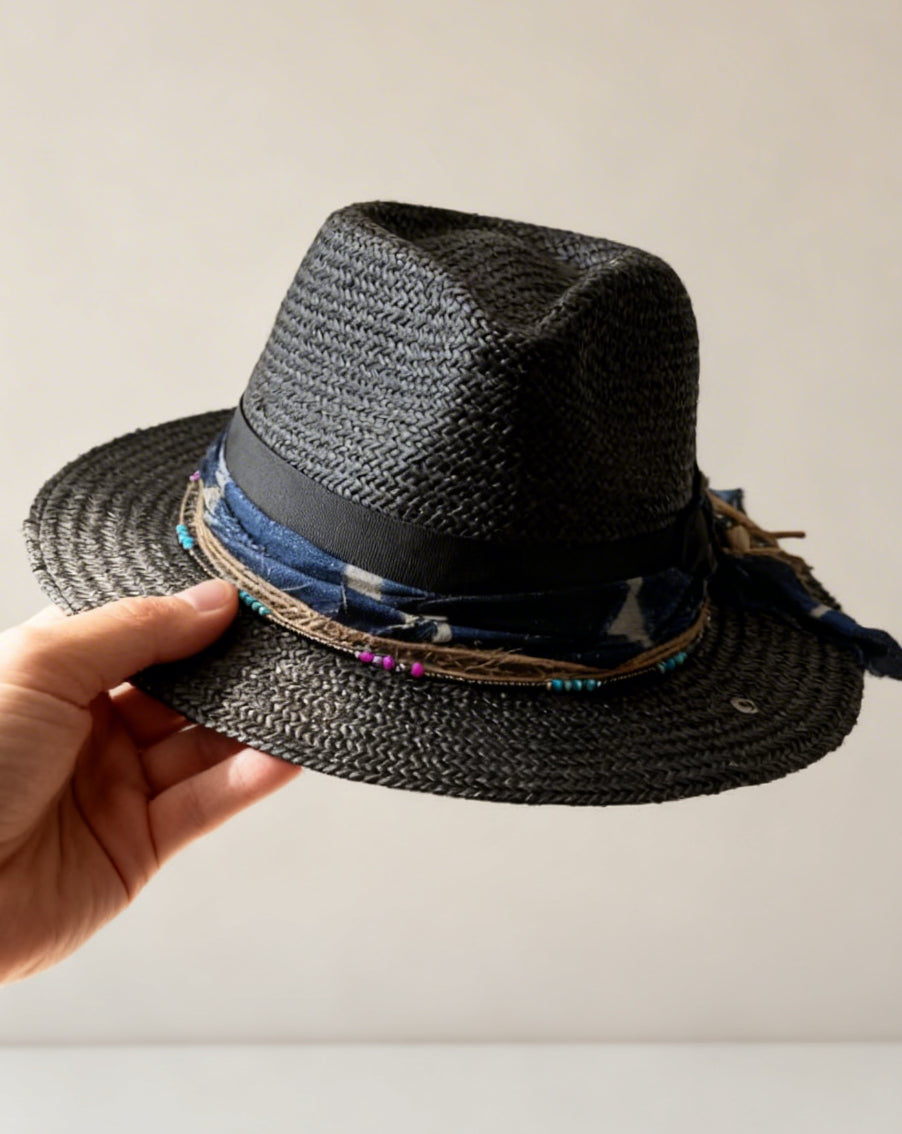 Santorini – Black Straw Fedora Hat