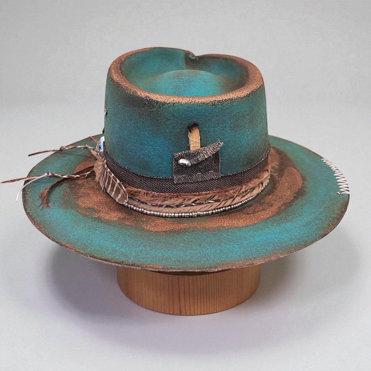 In Stock – Casiopea Wool Felt Fedora Hat – Turquoise & Bronze
