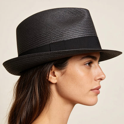 POKIS — Black Summer Straw Trilby Hat