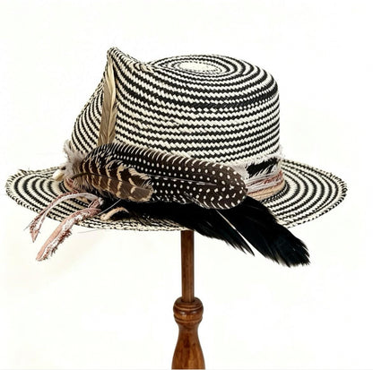 Straw Medium Brim Fedora Hat – Summer Hat – handmade straw fedora hat by artisan Ruby Cantero, detail view 4 | Pokijomba Hats