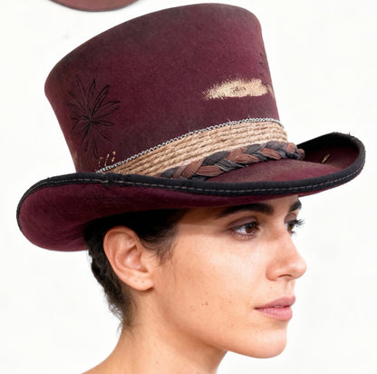 Red Opal – Burgundy Wool Felt Low Top Hat