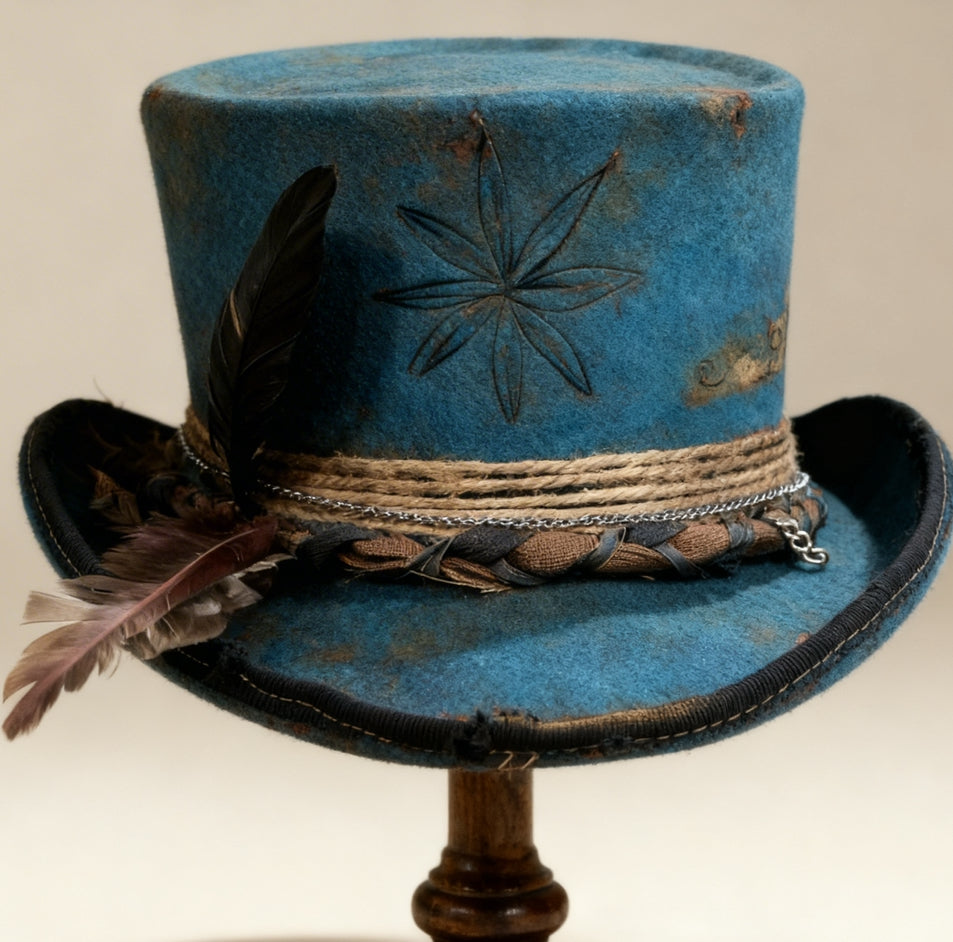 Patina Dream – Blue Wool Felt Low Top Hat