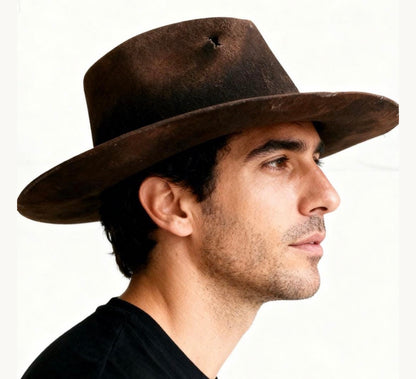 Distressed Wool Felt Fedora – Vintage Wide Brim