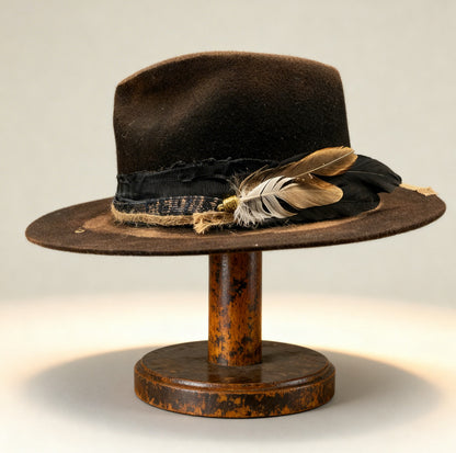 Lady Rebel | Black Wool Felt Fedora Hat – Gold… – handmade wool felt fedora hat by artisan Ruby Cantero | Pokijomba Hats