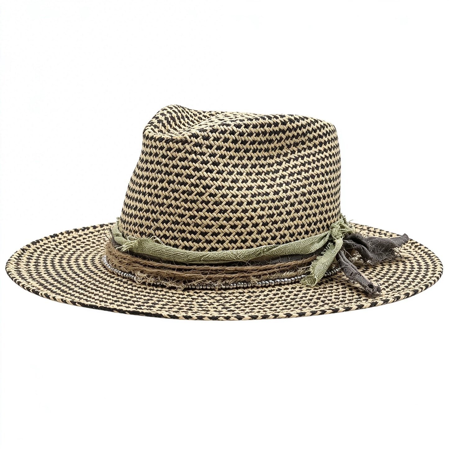 Straw Medium Brim Fedora Hat – Summer Hat – handmade straw fedora hat by artisan Ruby Cantero, detail view 2 | Pokijomba Hats