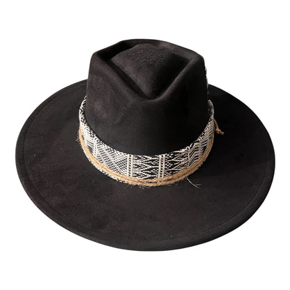 The Sentinel – Wide Brim Suede Fedora Hat in Black