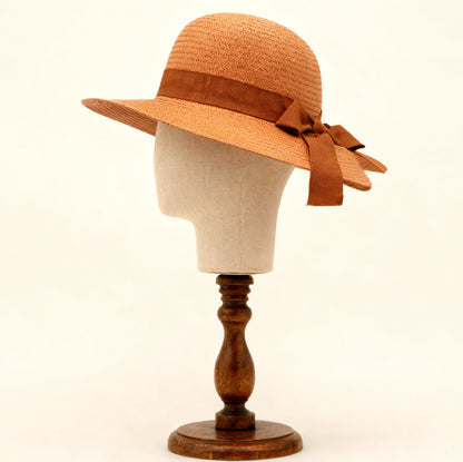 The Valencia — Wide Brim Terracotta Straw Hat | Tonal Bow Ribbon | Made in Italy