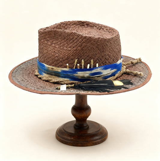 Galaxy – Straw Fedora Hat – handmade straw fedora hat by artisan Ruby Cantero, detail view 5 | Pokijomba Hats