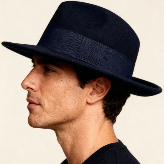 Classic Teardrop Fedora Hat – Foldable, Waterproof & Flexible Indiana Wool Felt Hat in Dark Blue