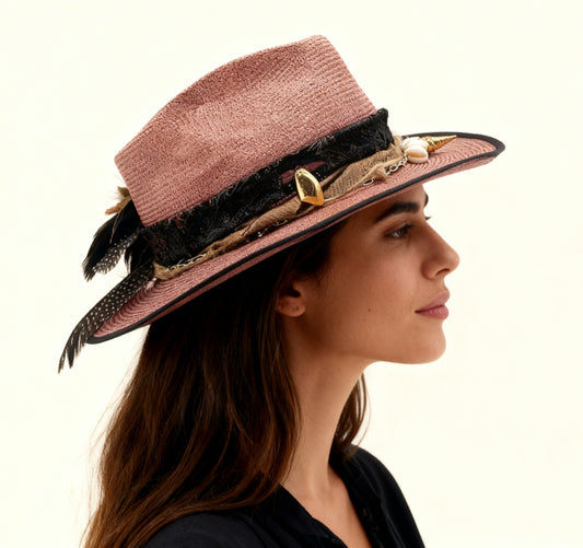 Kypros – Rose Gold Straw Fedora Hat