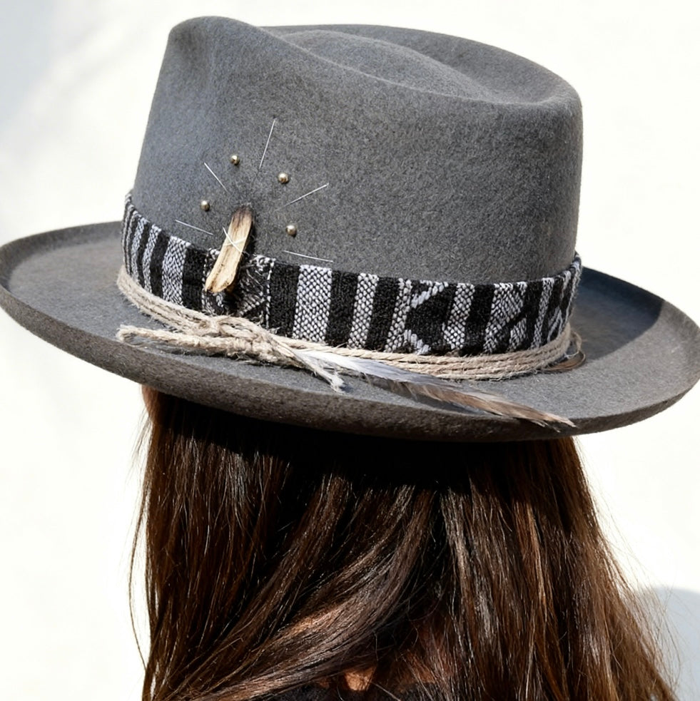Louie – Classic Wool Fedora – handmade wool felt fedora hat by artisan Ruby Cantero, detail view 2 | Pokijomba Hats