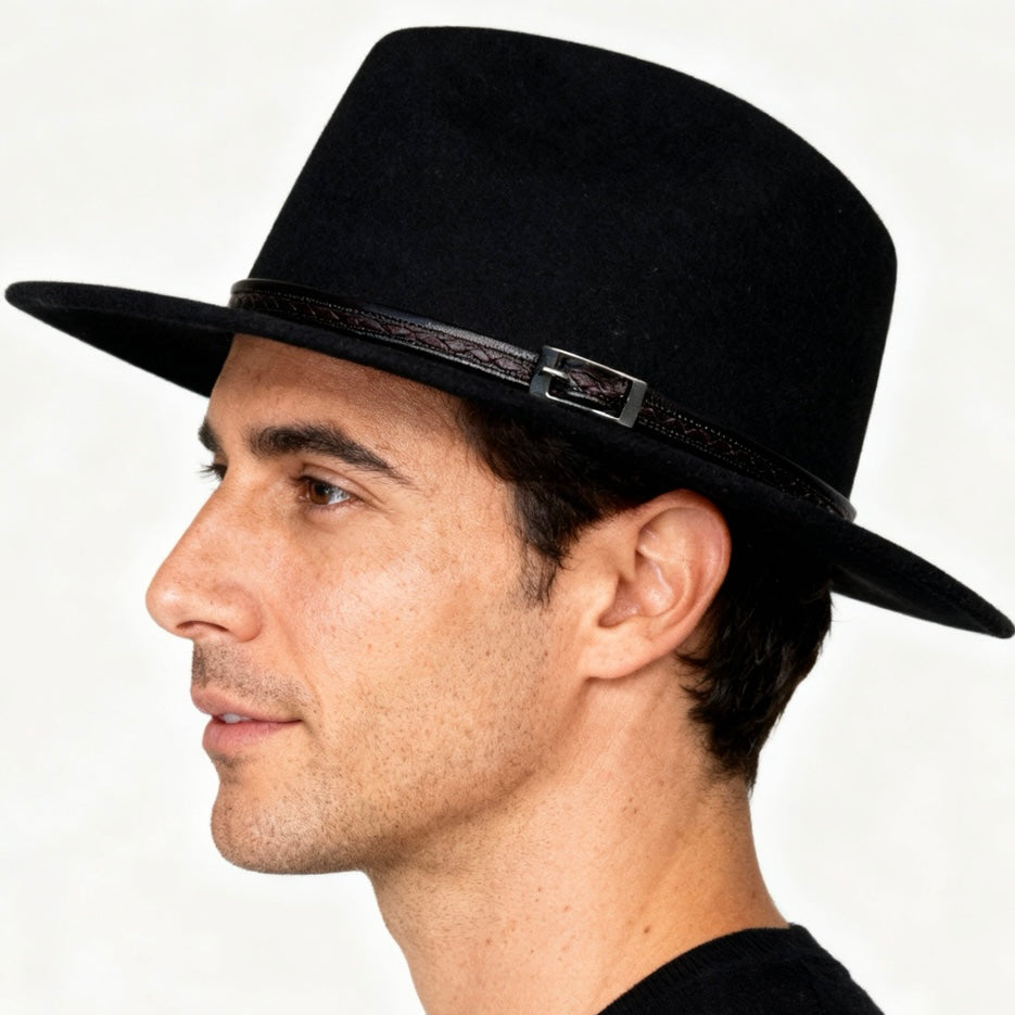 Classic Teardrop Fedora Hat –  Black Indiana Jones Wool Felt Hat – Trekking Waterproof and Flexible