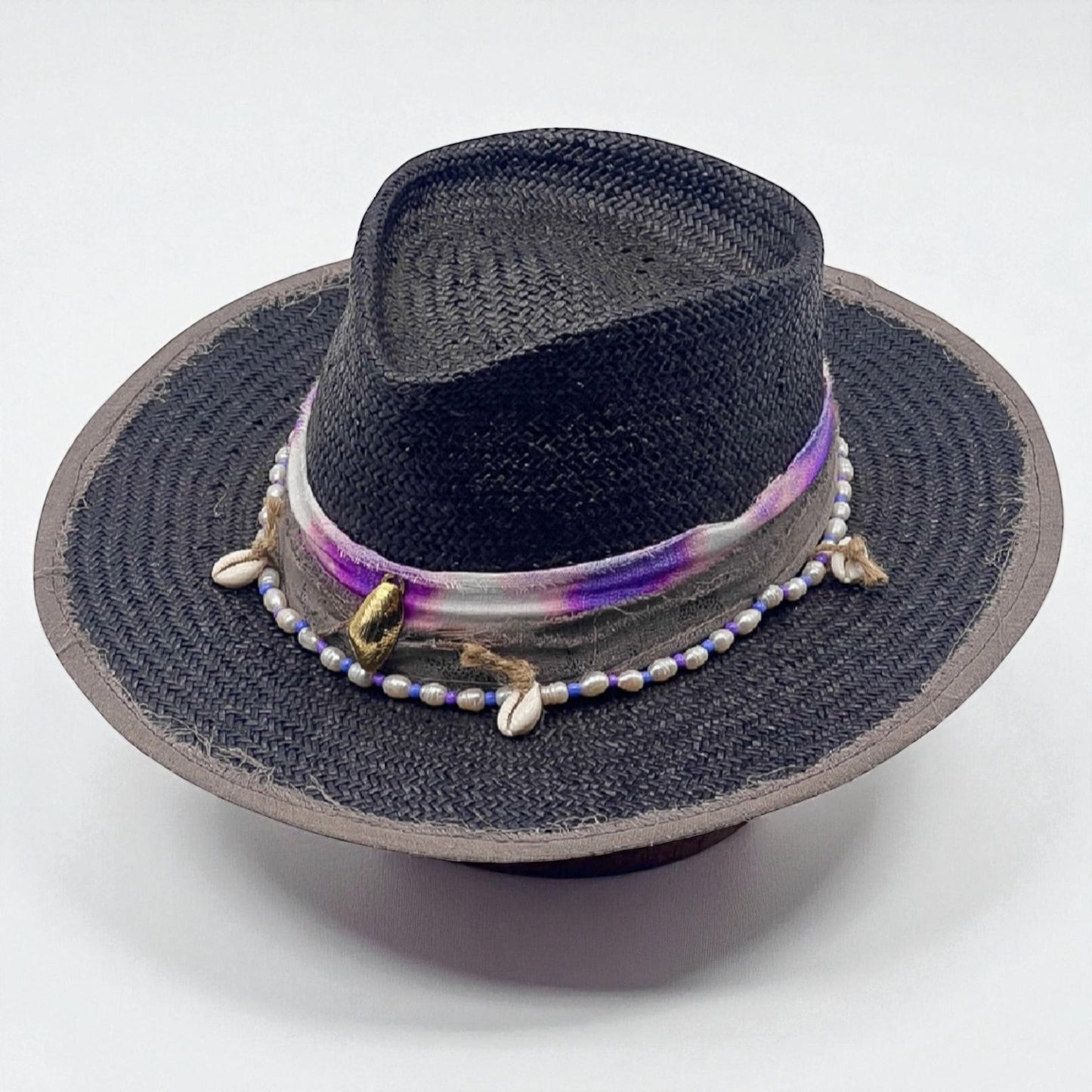 Berta – Black Straw Vegan Fedora Hat – Bohemian Style – Summer Hat