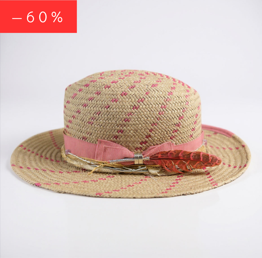 In Stock – Serena – Lightweight Pink-Trimmed Straw Fedora Hat
