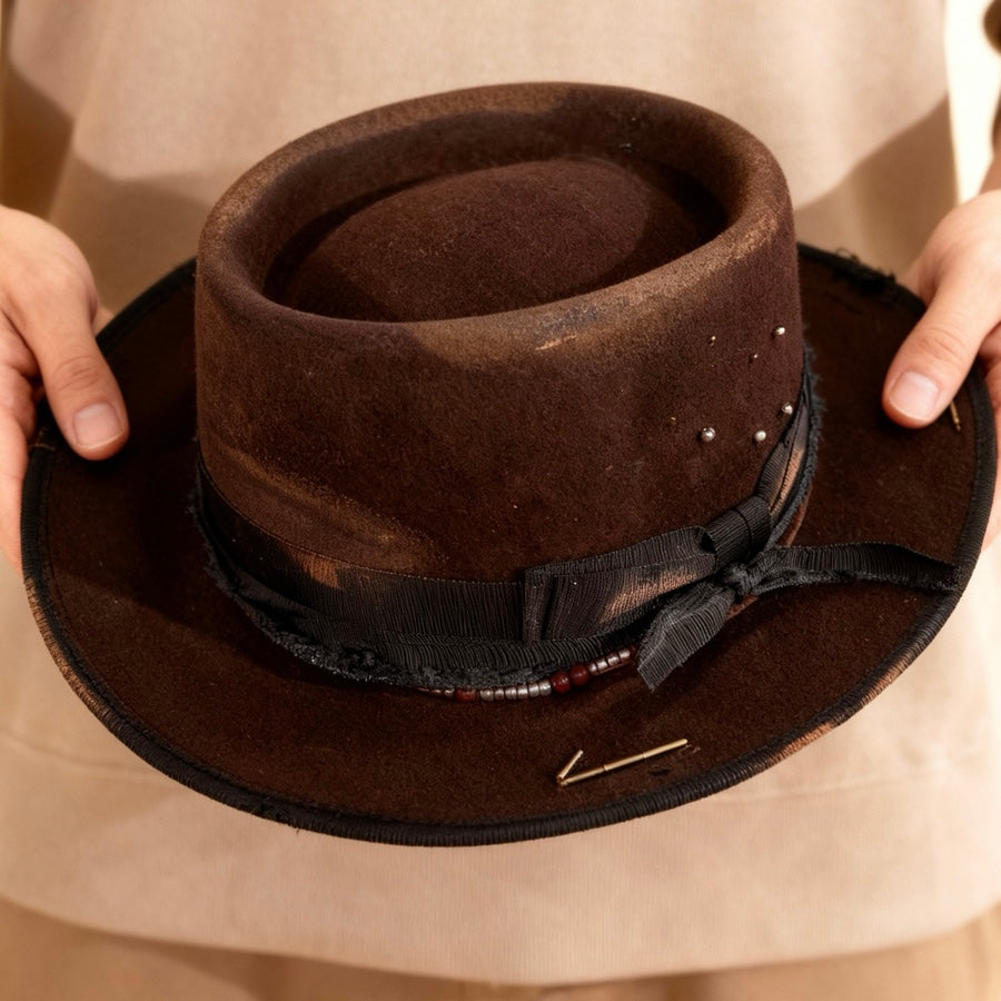 Chloe – Brown Wool Felt Round Crown Hat