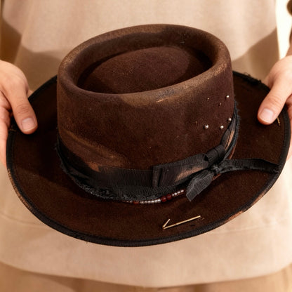 Chloe – Brown Wool Felt Round Crown Hat