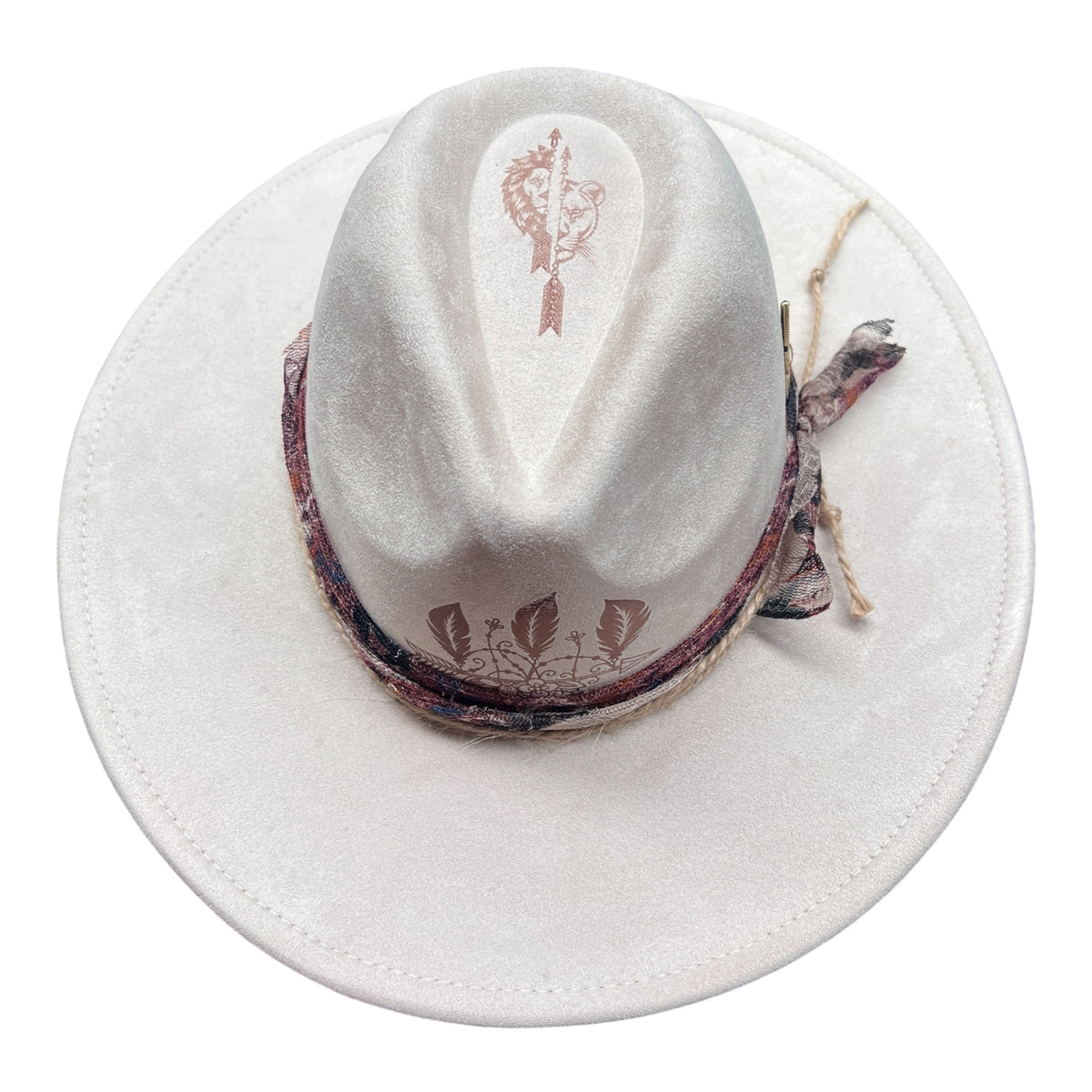 Dandelion – Wide Brim Suede Engraved Fedora Hat in Ivory