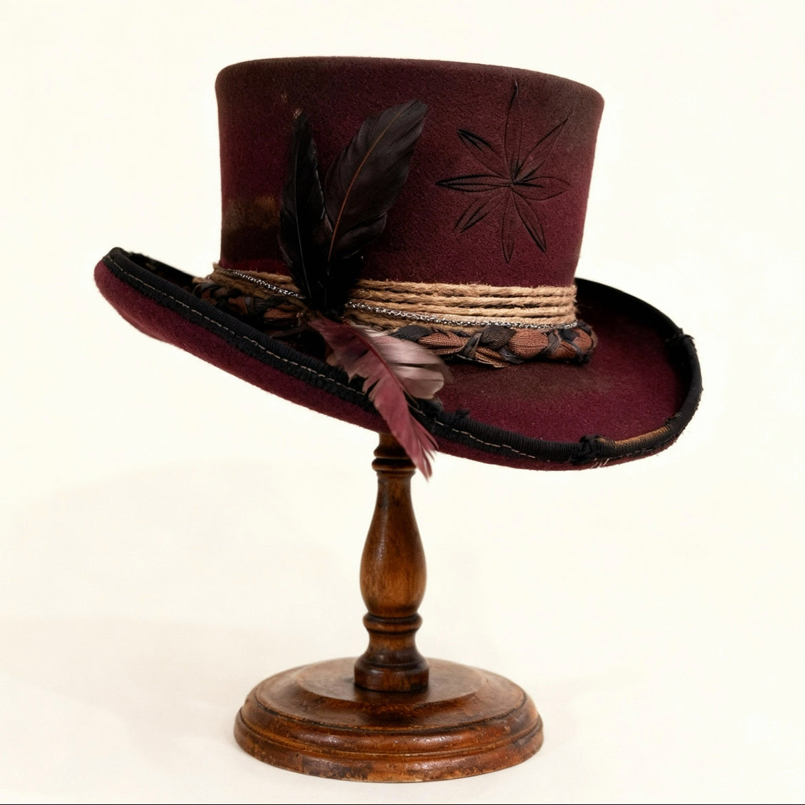 Red Opal – Burgundy Wool Felt Low Top Hat
