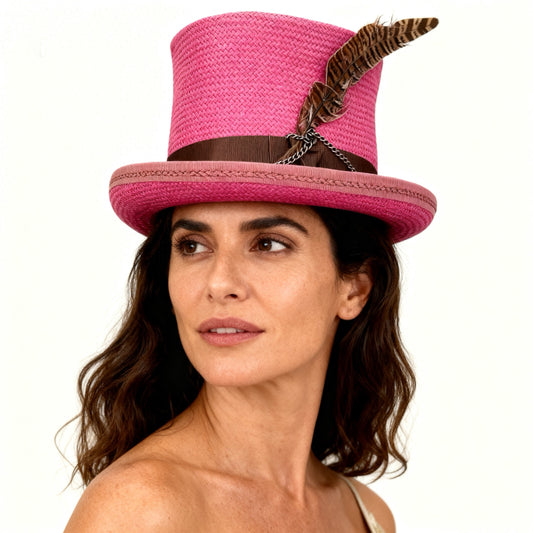 Fuchsia Straw Top Hat – Elegant Summer Top Hat