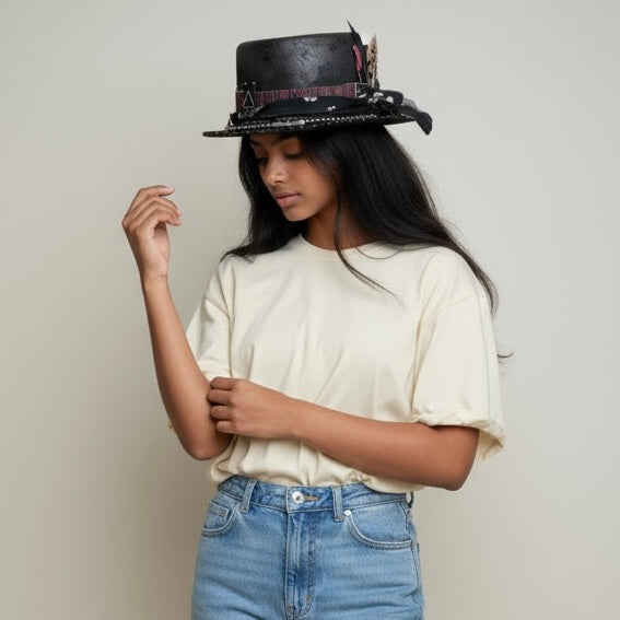 Brave Soul – Black Wool Felt Hat – Leather Effect