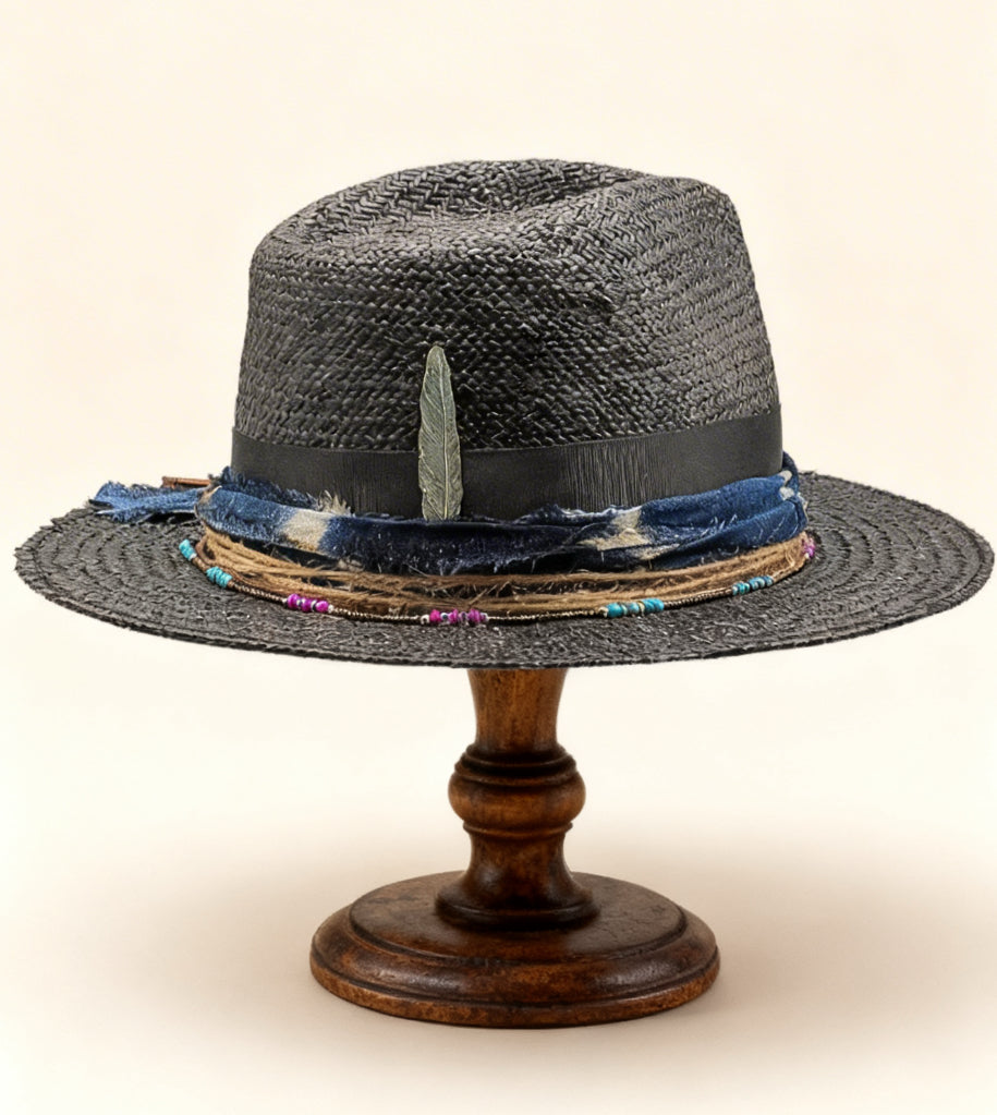 Santorini – Black Straw Fedora Hat