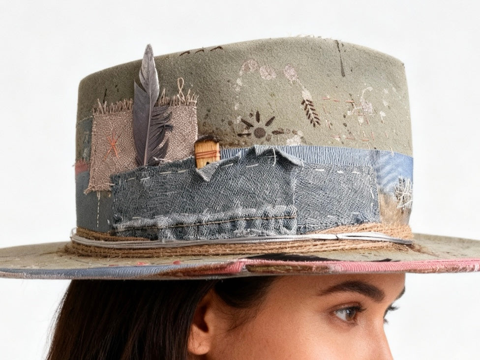 Rare Vintage Style Rabbit Felt Hat – Out Of The… – handmade rabbit felt hat by artisan Ruby Cantero, detail view 3 | Pokijomba Hats
