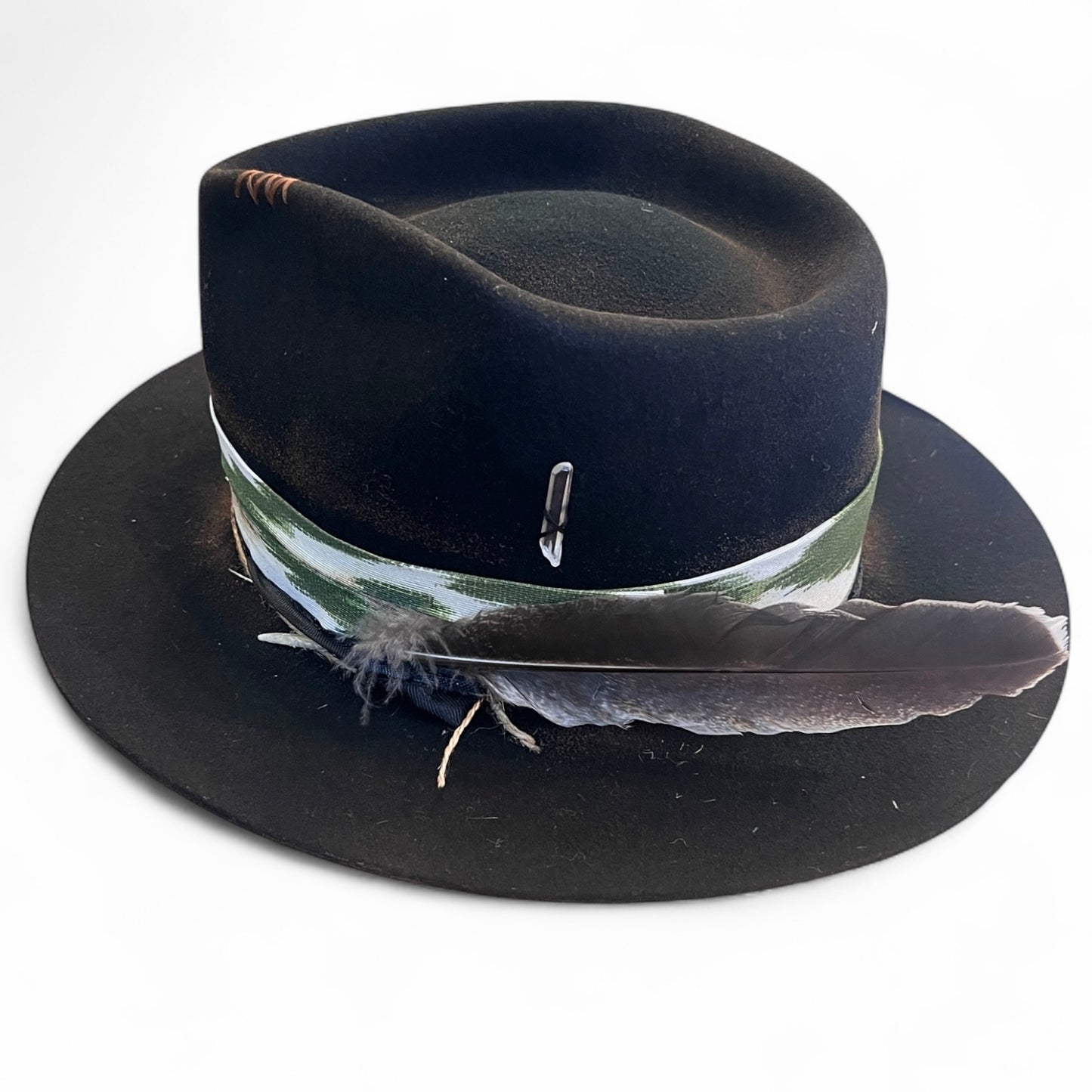 The Arizona – Rock Boho Style – Dark Green “Llengua Mallorquina” Ribbon – Felt Fedora Hat