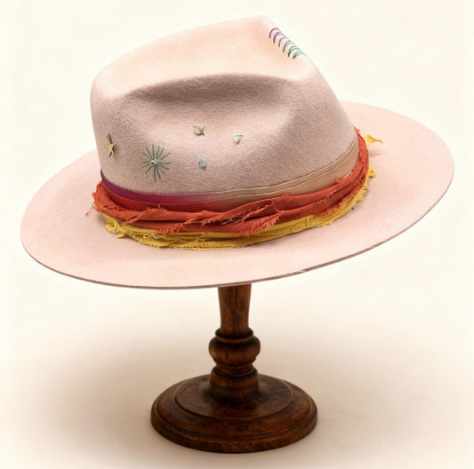 Constellation – Boho Fedora Hat – handmade handmade felt fedora hat by artisan Ruby Cantero, detail view 8 | Pokijomba Hats