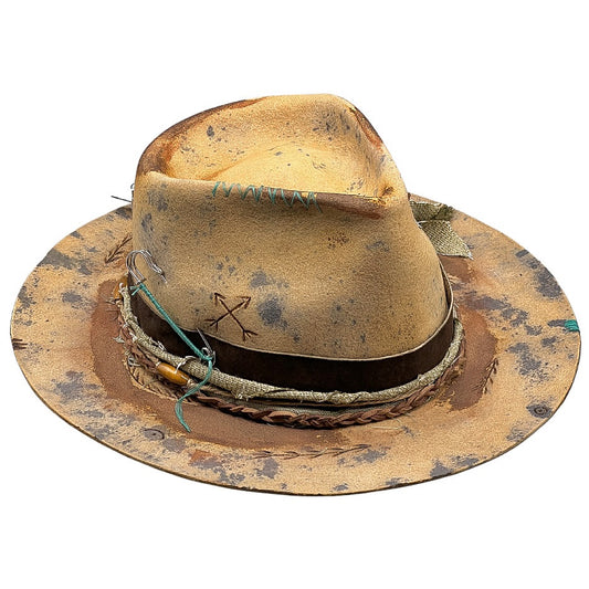 Rare Bohemian Indigo-Dyed Fedora Hat – Boogie… – handmade felt fedora hat, detail view 6 | Pokijomba Hats