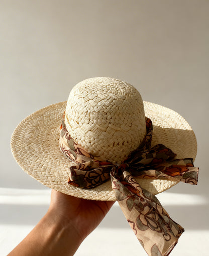 The Capri — Wide Brim Floppy Straw Hat | Floral… – handcrafted straw hat made in Italy, detail view 6 | Pokijomba Hats