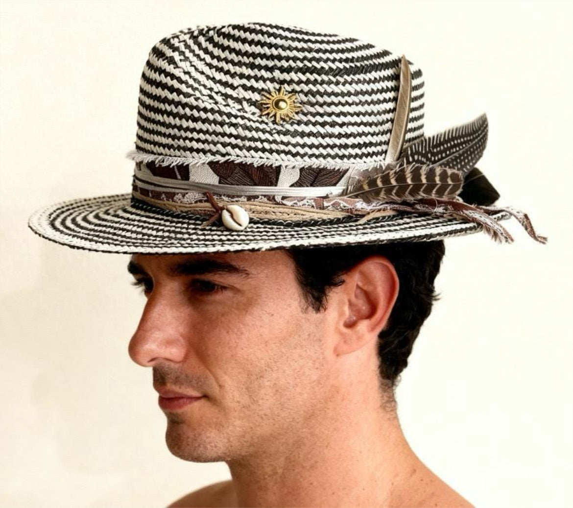 Straw Medium Brim Fedora Hat – Summer Hat – handmade straw fedora hat by artisan Ruby Cantero, detail view 5 | Pokijomba Hats