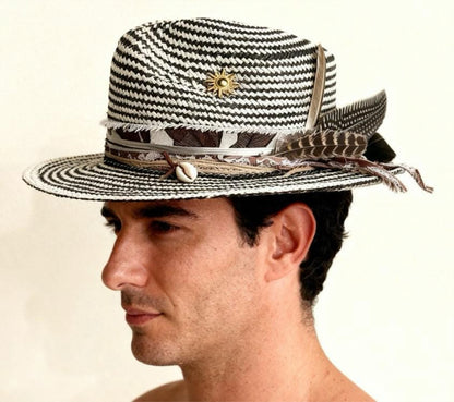Straw Medium Brim Fedora Hat – Summer Hat – handmade straw fedora hat by artisan Ruby Cantero, detail view 5 | Pokijomba Hats