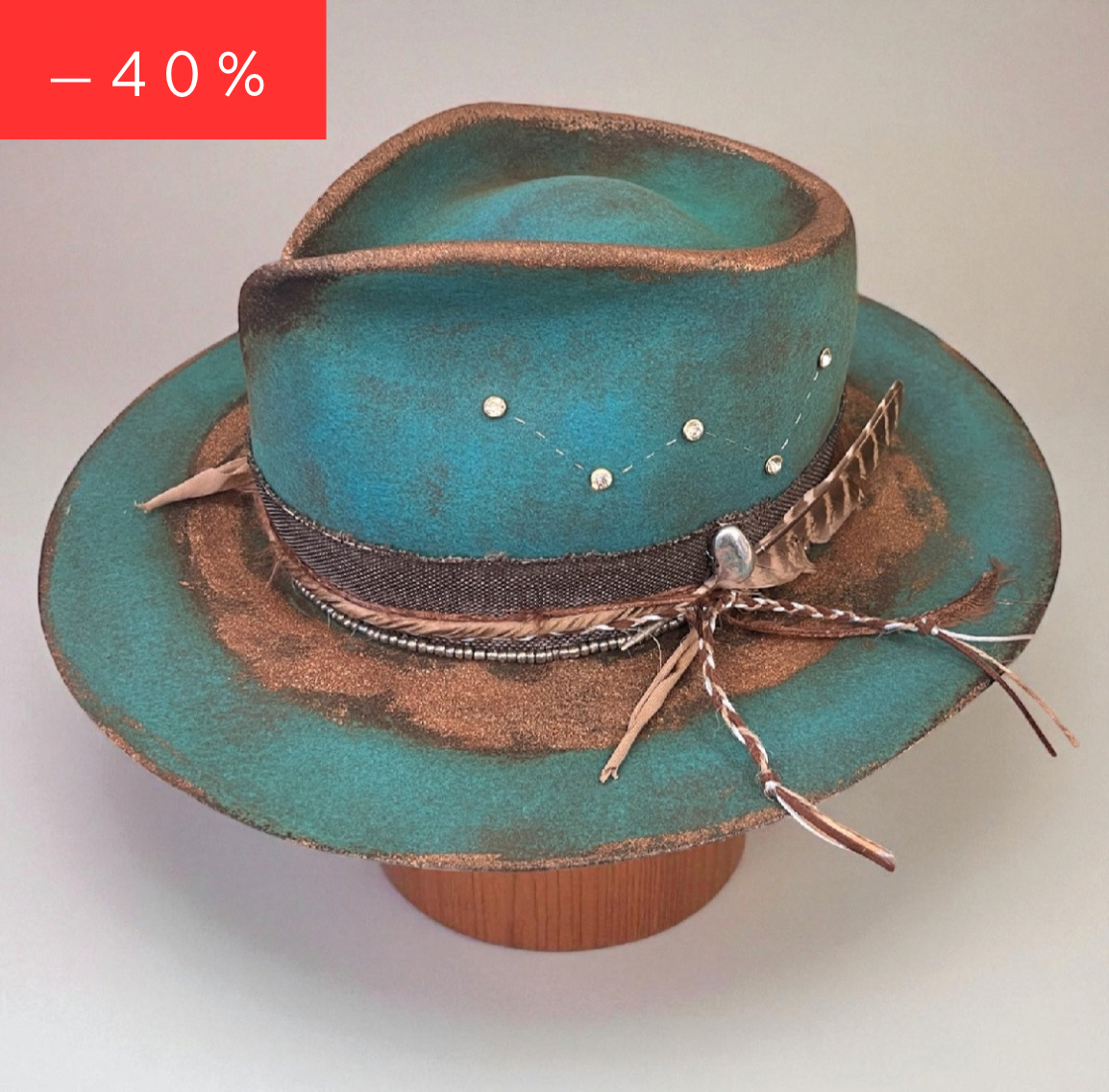 In Stock – Casiopea Wool Felt Fedora Hat – Turquoise & Bronze