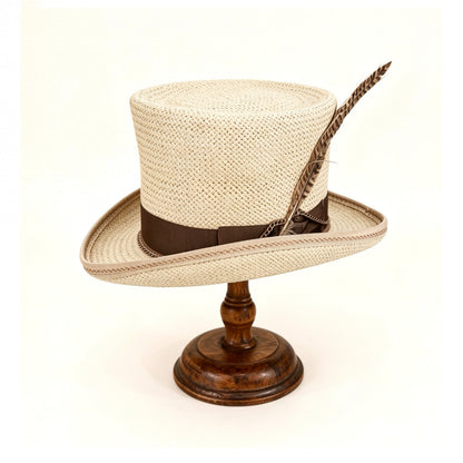 Beige Straw Top Hat – Elegant Summer Top Hat – handmade straw top hat by artisan Ruby Cantero | Pokijomba Hats