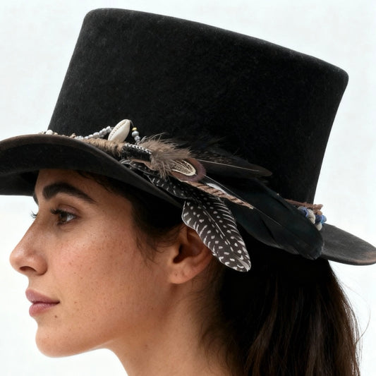 Low Top Hat – Black Wool Felt Boho Rock Hat