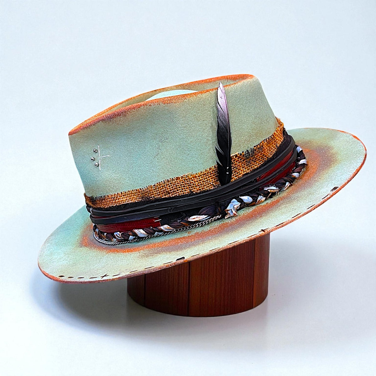 TriBeCa – Rare Handmade Felt Fedora – handmade wool felt fedora hat by artisan Ruby Cantero, detail view 2 | Pokijomba Hats