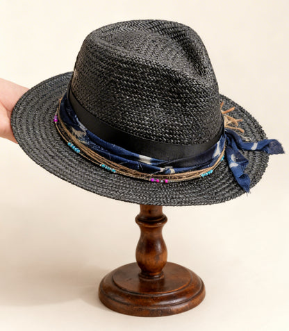 Santorini – Black Straw Fedora Hat