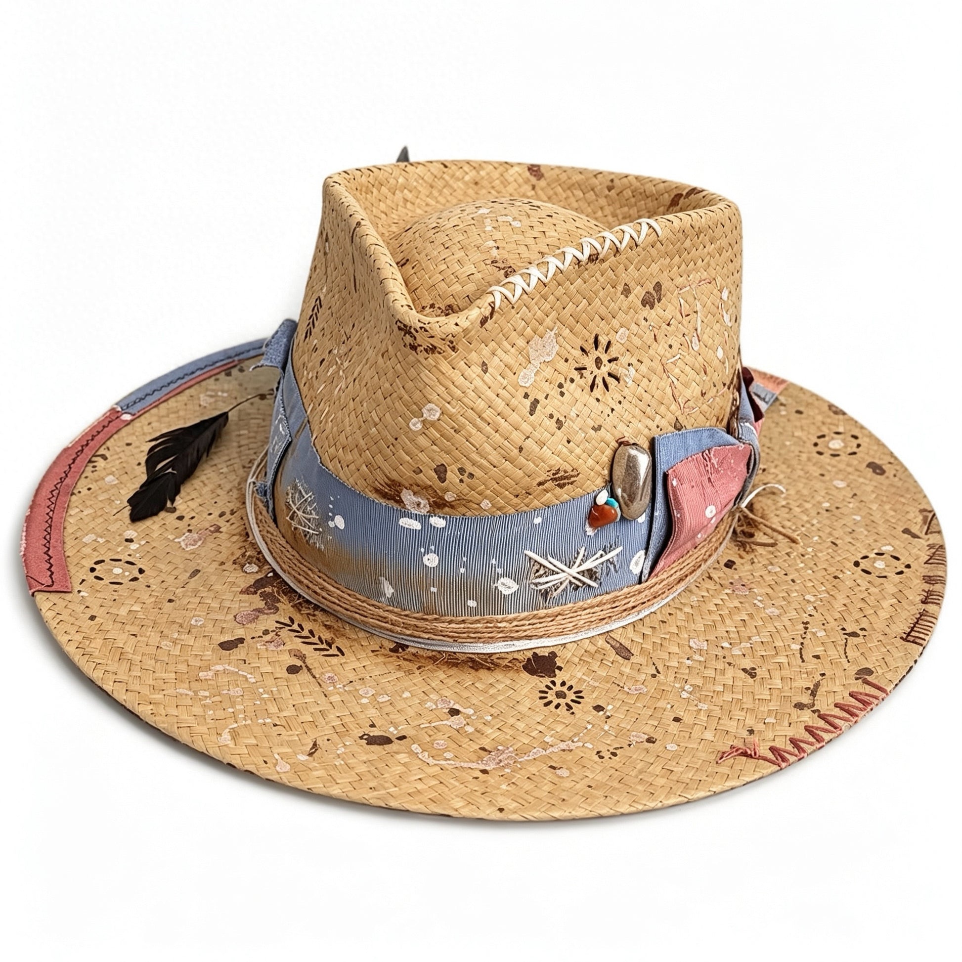 Wide Brim Straw Hat – Artist – handmade straw wide brim hat by artisan Ruby Cantero, detail view 3 | Pokijomba Hats