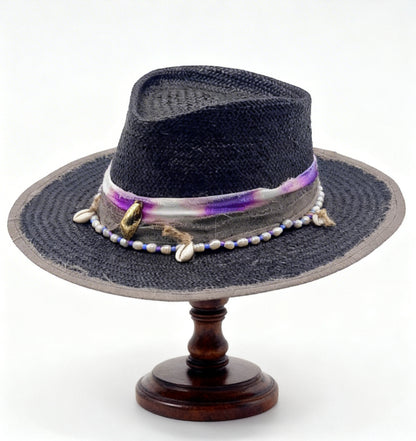 Berta – Black Straw Vegan Fedora Hat – Bohemian Style – Summer Hat