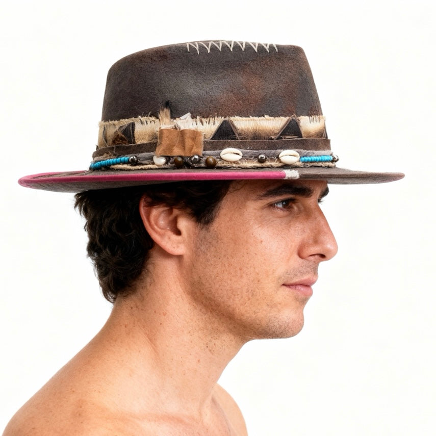 Mexican Soul Mystic Amulet Felt Hat – Handmade Vintage Bohemian Hat