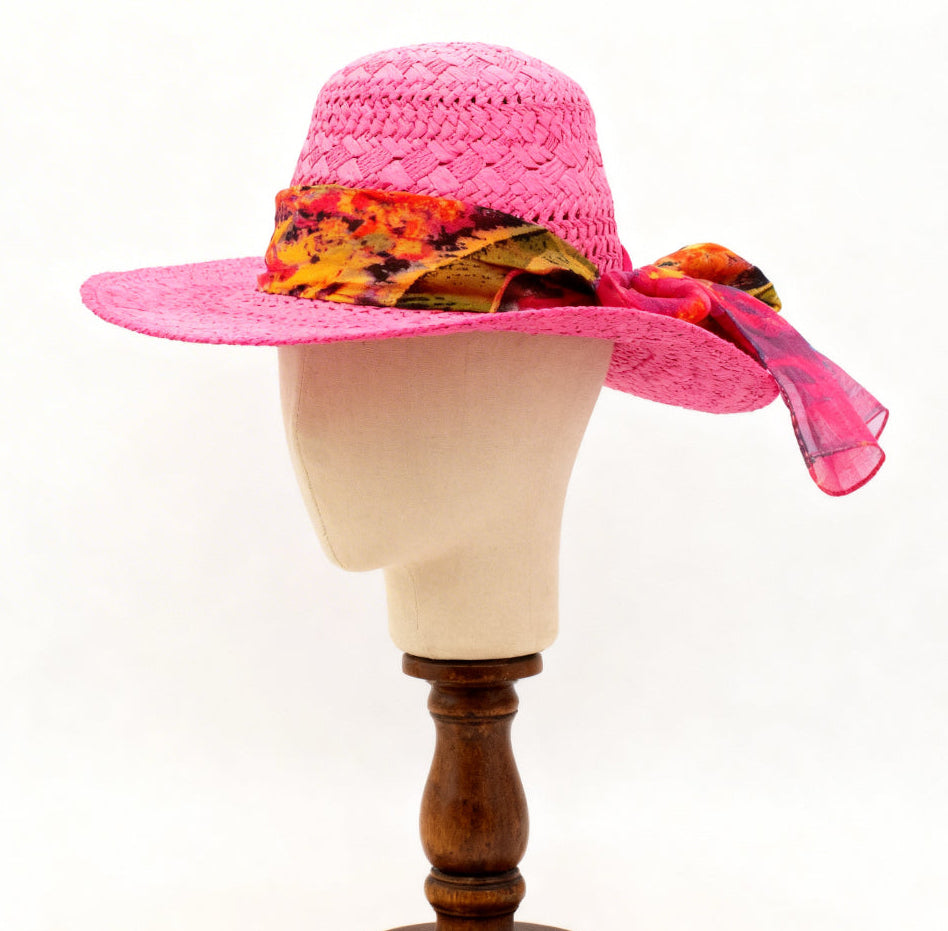 The Marbella — Wide Brim Hot Pink Straw Hat |… – handcrafted straw hat made in Italy, detail view 5 | Pokijomba Hats