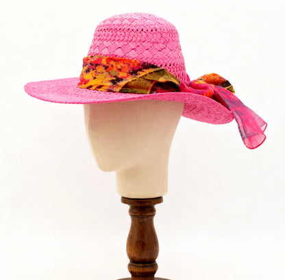 The Marbella — Wide Brim Hot Pink Straw Hat |… – handcrafted straw hat made in Italy, detail view 5 | Pokijomba Hats