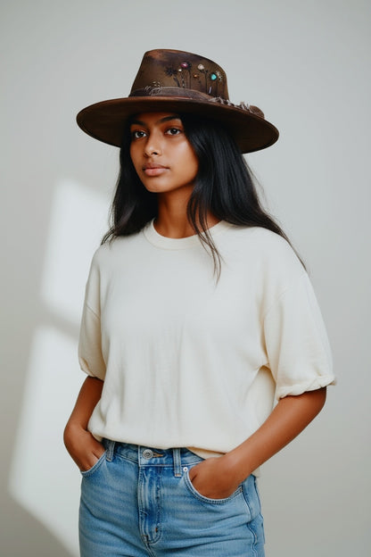 In Stock – Rare Vintage Style Rabbit Felt Hat – “Flowers of Ophelia”