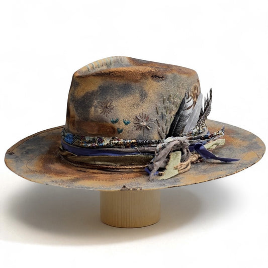 Boho Soul | Rare Vintage Indigo Fedora – Handcrafted Felt Hat Dyed in Natural Indigo