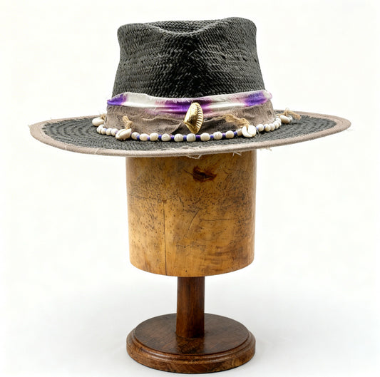 Berta – Black Straw Vegan Fedora Hat – Bohemian Style – Summer Hat