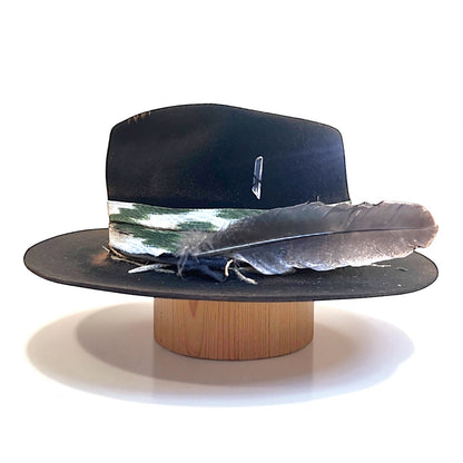 The Arizona – Rock Boho Style – Dark Green “Llengua Mallorquina” Ribbon – Felt Fedora Hat