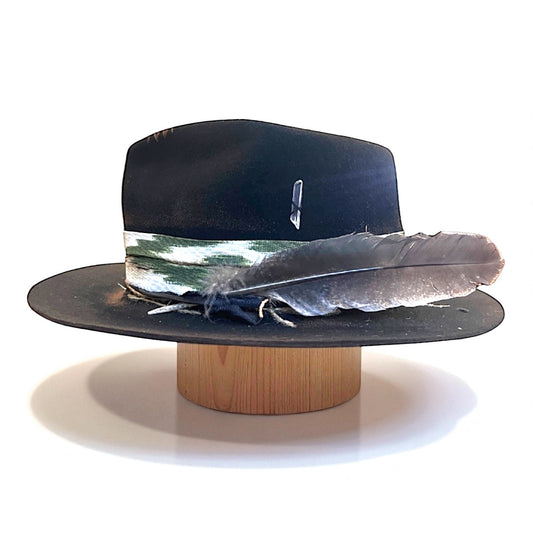 The Arizona – Rock Boho Style – Dark Green “Llengua Mallorquina” Ribbon – Felt Fedora Hat